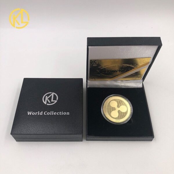 Cryptocurrency Ripple Coin bitcoin Commemorative Round XRP Ripple Crypto Currency Plated Coin Collectible with gift box